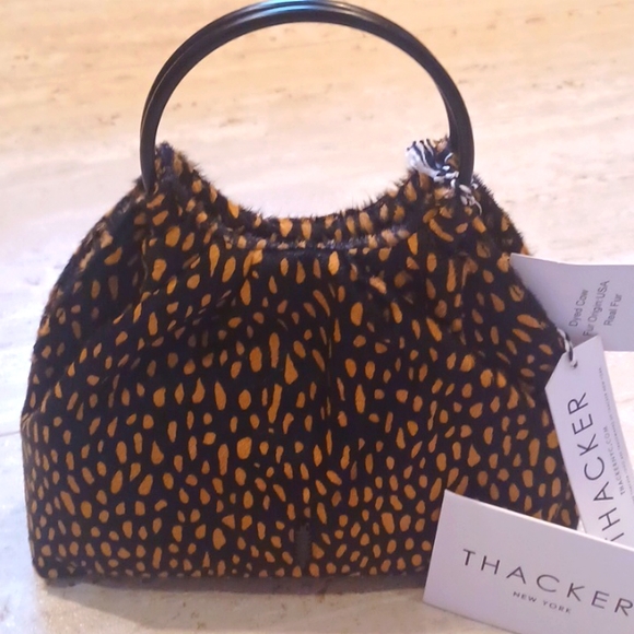 NWT THACKER New York Caramel Spotted Dyed Cow Fur Versatile Kara Crossbody Bag - Picture 1 of 13